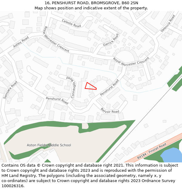 16, PENSHURST ROAD, BROMSGROVE, B60 2SN: Location map and indicative extent of plot