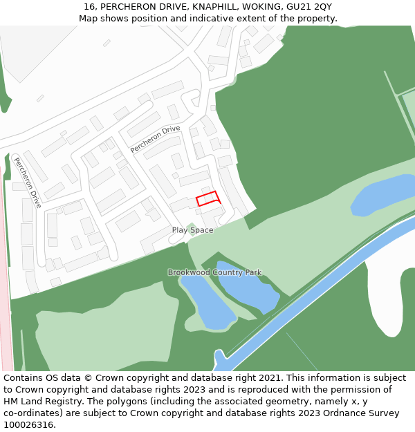 16, PERCHERON DRIVE, KNAPHILL, WOKING, GU21 2QY: Location map and indicative extent of plot