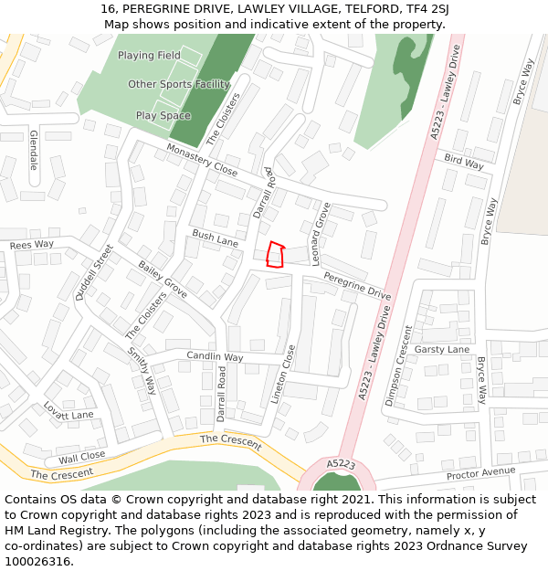 16, PEREGRINE DRIVE, LAWLEY VILLAGE, TELFORD, TF4 2SJ: Location map and indicative extent of plot