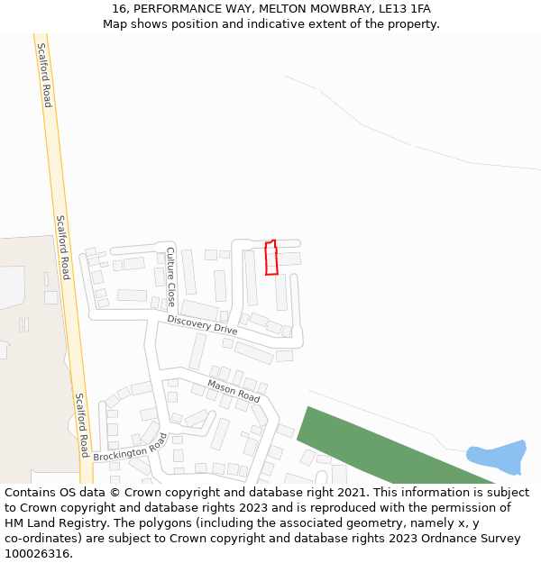 16, PERFORMANCE WAY, MELTON MOWBRAY, LE13 1FA: Location map and indicative extent of plot