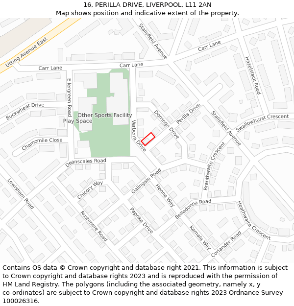16, PERILLA DRIVE, LIVERPOOL, L11 2AN: Location map and indicative extent of plot