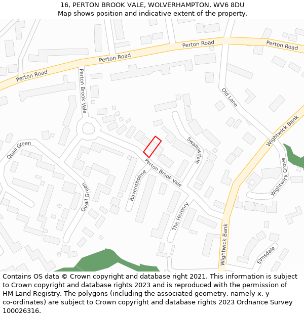 16, PERTON BROOK VALE, WOLVERHAMPTON, WV6 8DU: Location map and indicative extent of plot