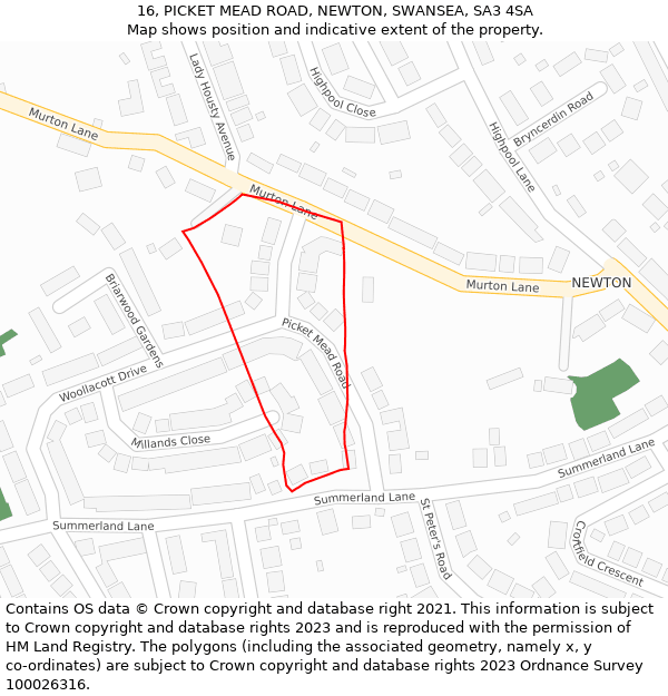 16, PICKET MEAD ROAD, NEWTON, SWANSEA, SA3 4SA: Location map and indicative extent of plot