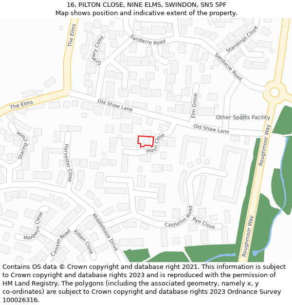 16, PILTON CLOSE, NINE ELMS, SWINDON, SN5 5PF: Location map and indicative extent of plot