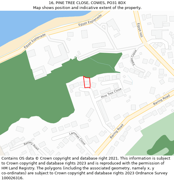 16, PINE TREE CLOSE, COWES, PO31 8DX: Location map and indicative extent of plot