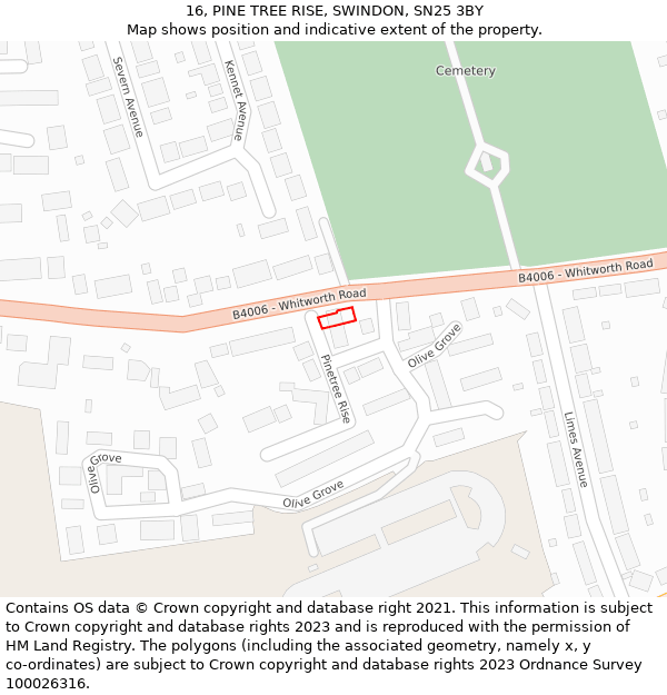 16, PINE TREE RISE, SWINDON, SN25 3BY: Location map and indicative extent of plot