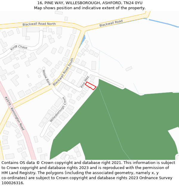 16, PINE WAY, WILLESBOROUGH, ASHFORD, TN24 0YU: Location map and indicative extent of plot