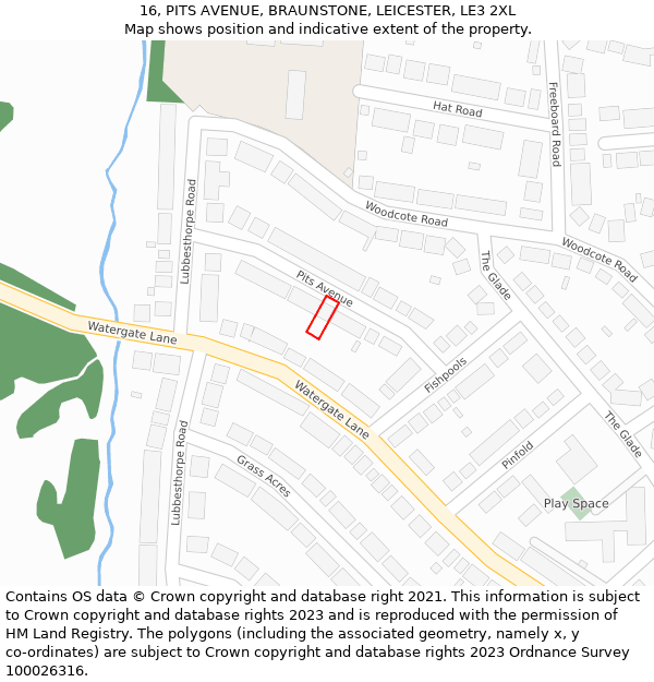 16, PITS AVENUE, BRAUNSTONE, LEICESTER, LE3 2XL: Location map and indicative extent of plot