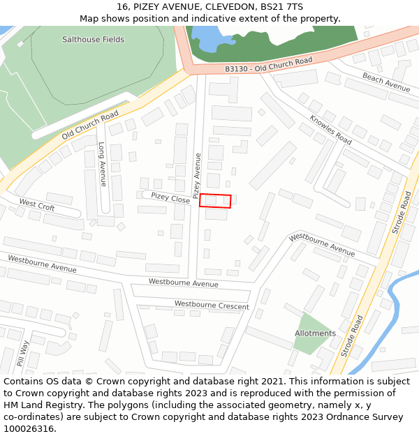 16, PIZEY AVENUE, CLEVEDON, BS21 7TS: Location map and indicative extent of plot