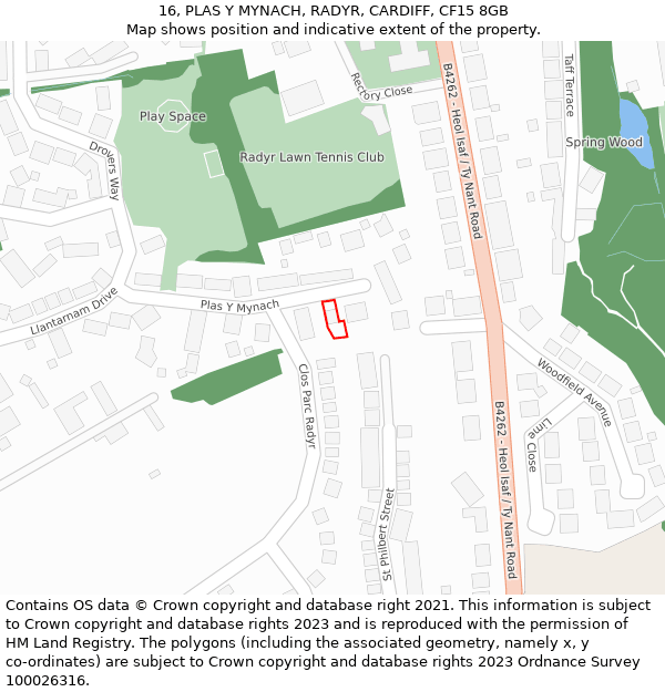 16, PLAS Y MYNACH, RADYR, CARDIFF, CF15 8GB: Location map and indicative extent of plot