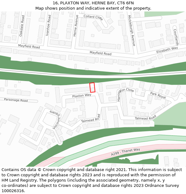 16, PLAXTON WAY, HERNE BAY, CT6 6FN: Location map and indicative extent of plot