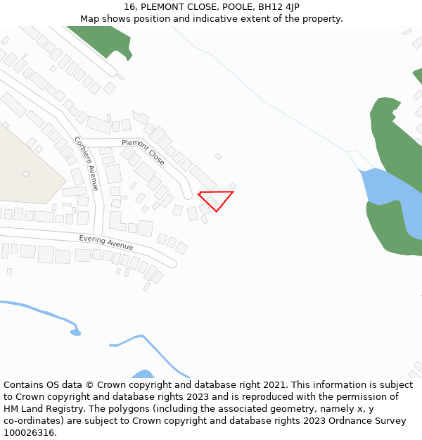 16, PLEMONT CLOSE, POOLE, BH12 4JP: Location map and indicative extent of plot