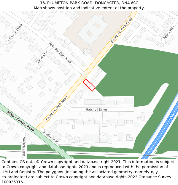 16, PLUMPTON PARK ROAD, DONCASTER, DN4 6SG: Location map and indicative extent of plot