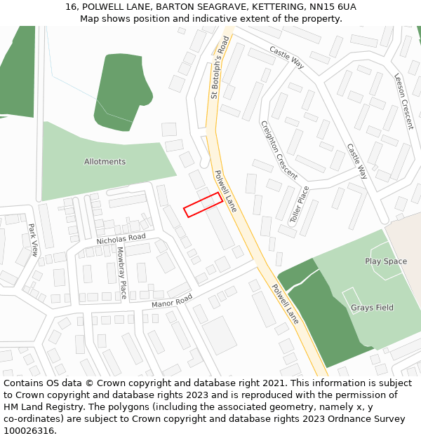 16, POLWELL LANE, BARTON SEAGRAVE, KETTERING, NN15 6UA: Location map and indicative extent of plot