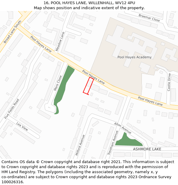 16, POOL HAYES LANE, WILLENHALL, WV12 4PU: Location map and indicative extent of plot