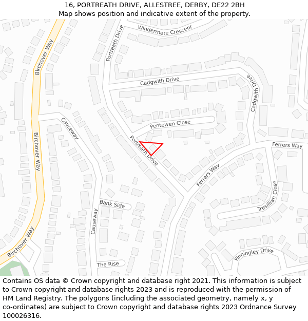 16, PORTREATH DRIVE, ALLESTREE, DERBY, DE22 2BH: Location map and indicative extent of plot
