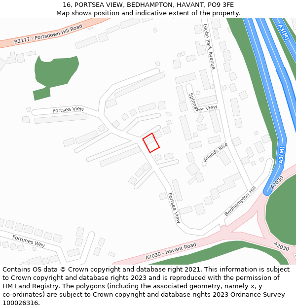 16, PORTSEA VIEW, BEDHAMPTON, HAVANT, PO9 3FE: Location map and indicative extent of plot