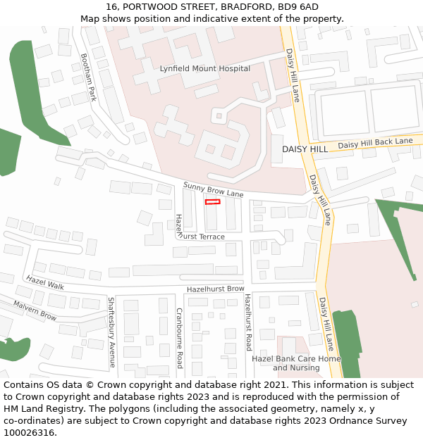 16, PORTWOOD STREET, BRADFORD, BD9 6AD: Location map and indicative extent of plot