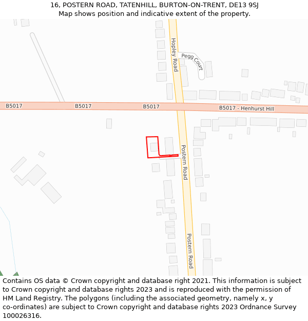 16, POSTERN ROAD, TATENHILL, BURTON-ON-TRENT, DE13 9SJ: Location map and indicative extent of plot