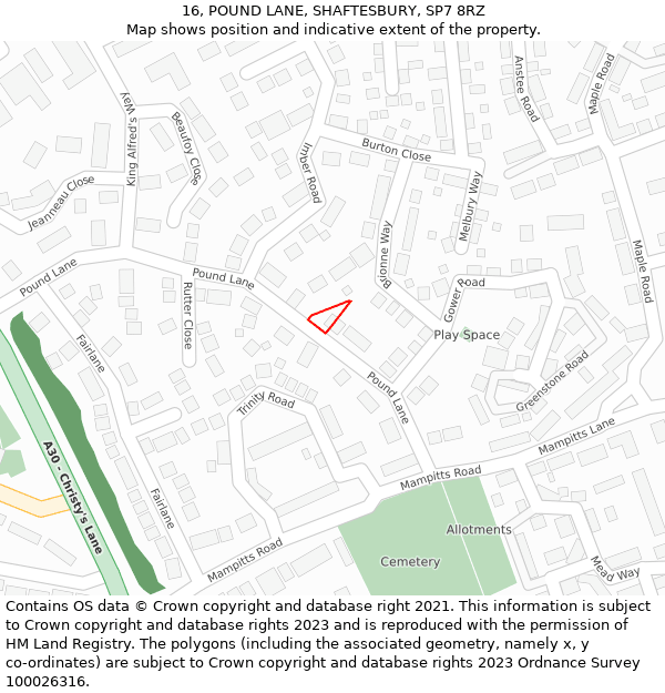 16, POUND LANE, SHAFTESBURY, SP7 8RZ: Location map and indicative extent of plot