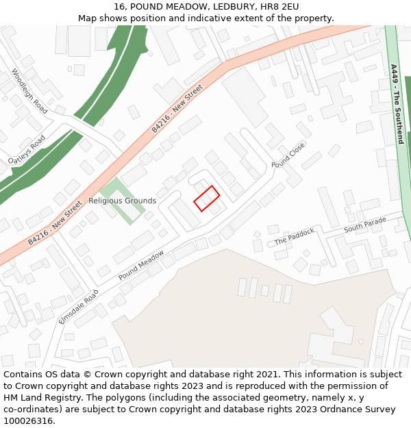 16, POUND MEADOW, LEDBURY, HR8 2EU: Location map and indicative extent of plot