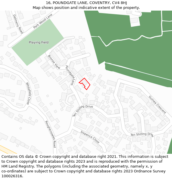 16, POUNDGATE LANE, COVENTRY, CV4 8HJ: Location map and indicative extent of plot
