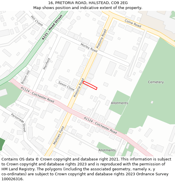 16, PRETORIA ROAD, HALSTEAD, CO9 2EG: Location map and indicative extent of plot