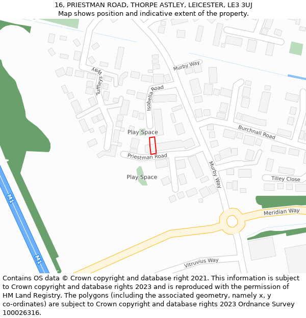 16, PRIESTMAN ROAD, THORPE ASTLEY, LEICESTER, LE3 3UJ: Location map and indicative extent of plot