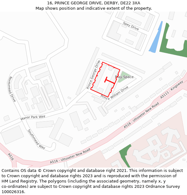 16, PRINCE GEORGE DRIVE, DERBY, DE22 3XA: Location map and indicative extent of plot