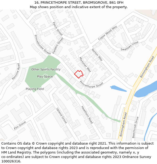 16, PRINCETHORPE STREET, BROMSGROVE, B61 0FH: Location map and indicative extent of plot