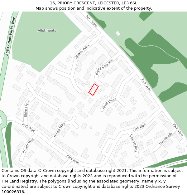 16, PRIORY CRESCENT, LEICESTER, LE3 6SL: Location map and indicative extent of plot