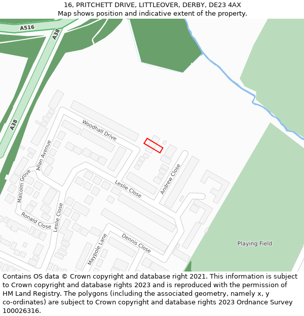 16, PRITCHETT DRIVE, LITTLEOVER, DERBY, DE23 4AX: Location map and indicative extent of plot