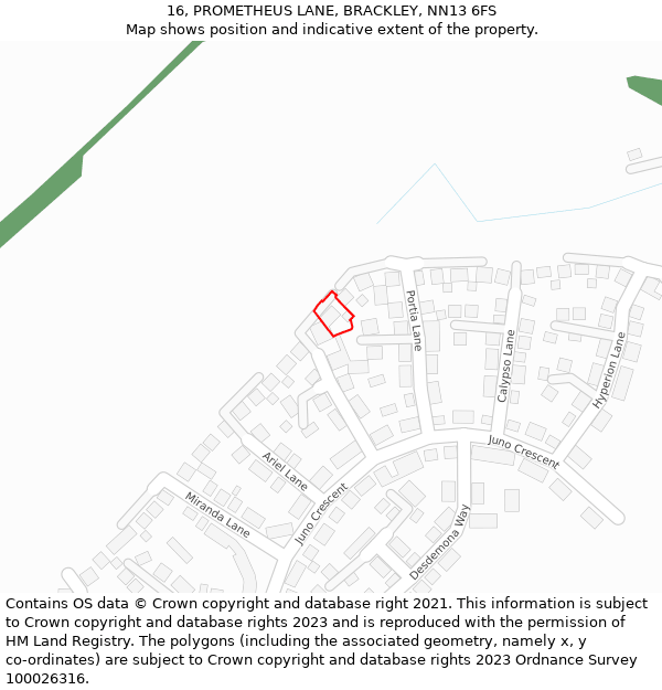 16, PROMETHEUS LANE, BRACKLEY, NN13 6FS: Location map and indicative extent of plot