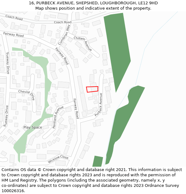 16, PURBECK AVENUE, SHEPSHED, LOUGHBOROUGH, LE12 9HD: Location map and indicative extent of plot