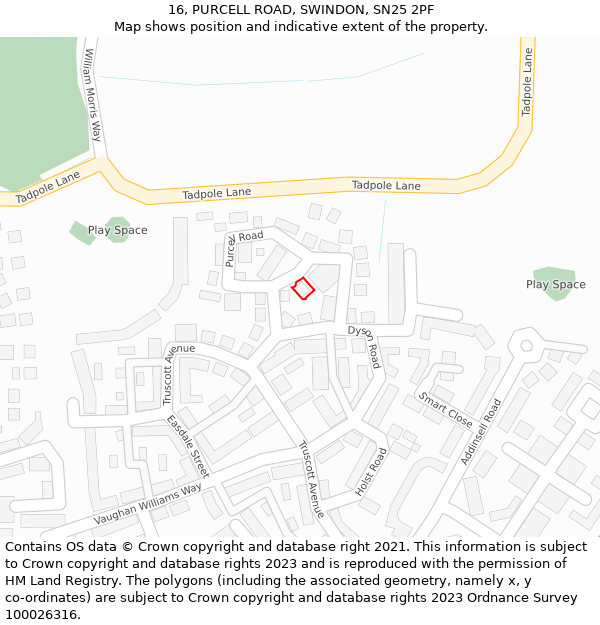 16, PURCELL ROAD, SWINDON, SN25 2PF: Location map and indicative extent of plot