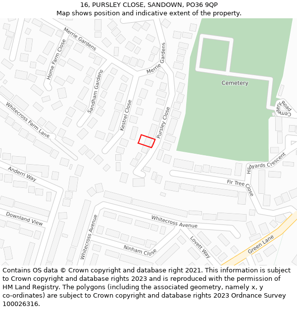 16, PURSLEY CLOSE, SANDOWN, PO36 9QP: Location map and indicative extent of plot