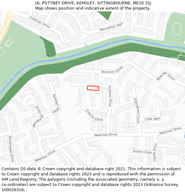 16, PUTTNEY DRIVE, KEMSLEY, SITTINGBOURNE, ME10 2SJ: Location map and indicative extent of plot