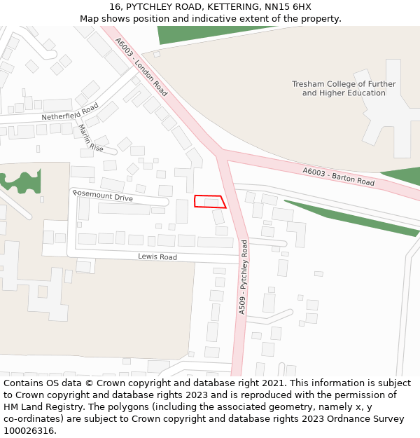16, PYTCHLEY ROAD, KETTERING, NN15 6HX: Location map and indicative extent of plot