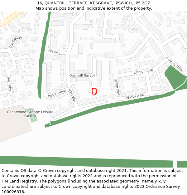 16, QUANTRILL TERRACE, KESGRAVE, IPSWICH, IP5 2GZ: Location map and indicative extent of plot