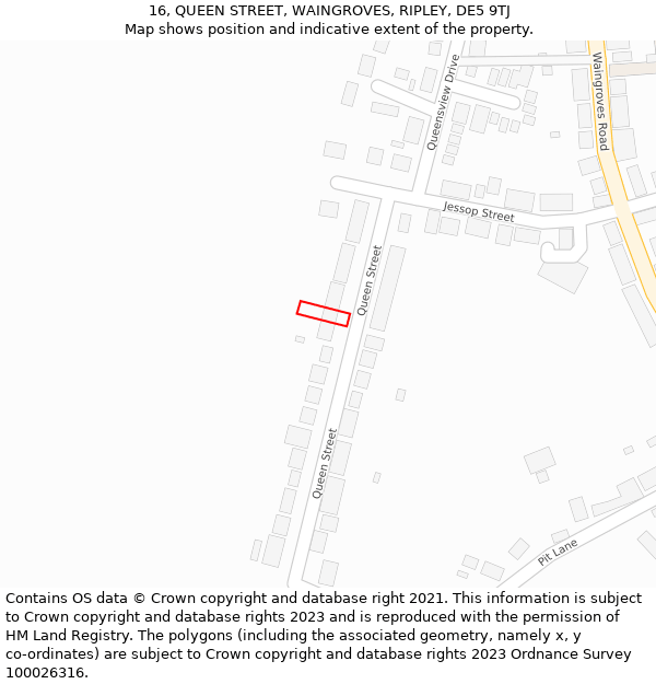 16, QUEEN STREET, WAINGROVES, RIPLEY, DE5 9TJ: Location map and indicative extent of plot