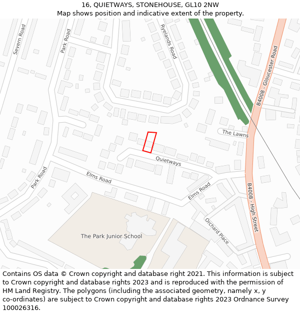 16, QUIETWAYS, STONEHOUSE, GL10 2NW: Location map and indicative extent of plot