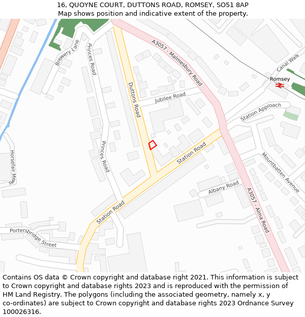 16, QUOYNE COURT, DUTTONS ROAD, ROMSEY, SO51 8AP: Location map and indicative extent of plot