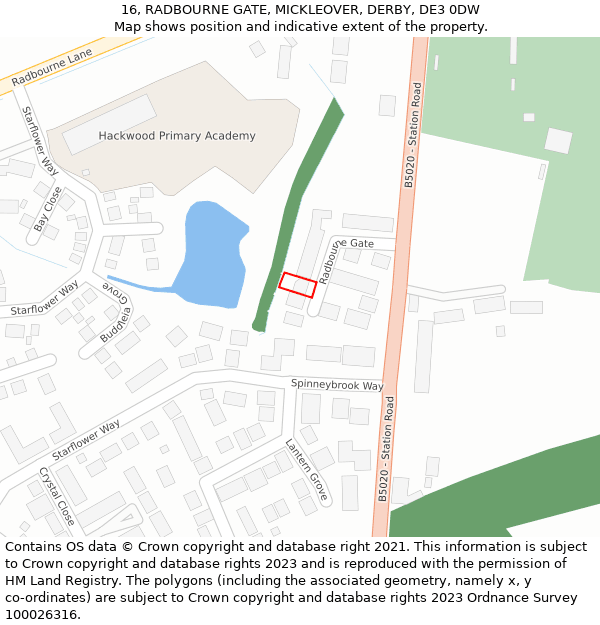 16, RADBOURNE GATE, MICKLEOVER, DERBY, DE3 0DW: Location map and indicative extent of plot