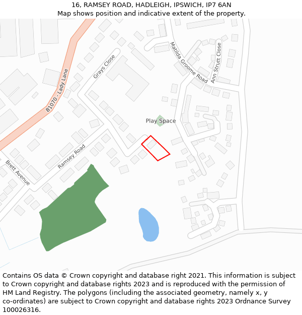 16, RAMSEY ROAD, HADLEIGH, IPSWICH, IP7 6AN: Location map and indicative extent of plot