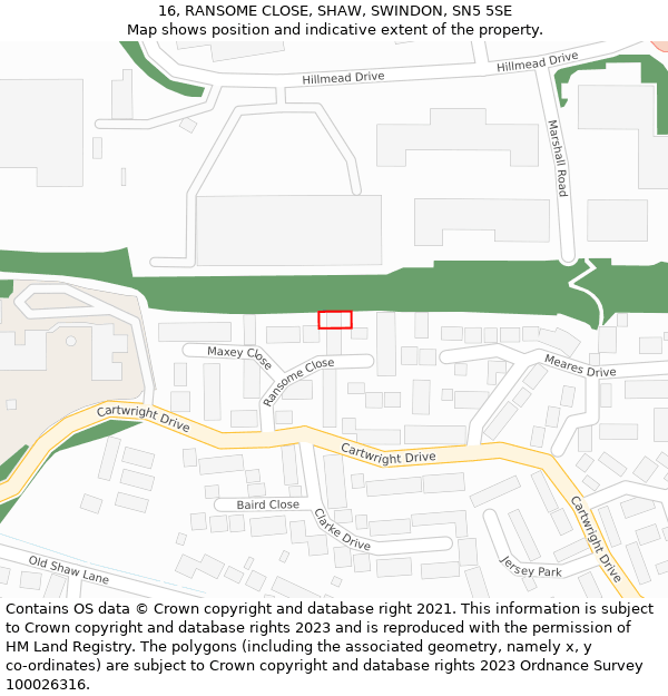 16, RANSOME CLOSE, SHAW, SWINDON, SN5 5SE: Location map and indicative extent of plot