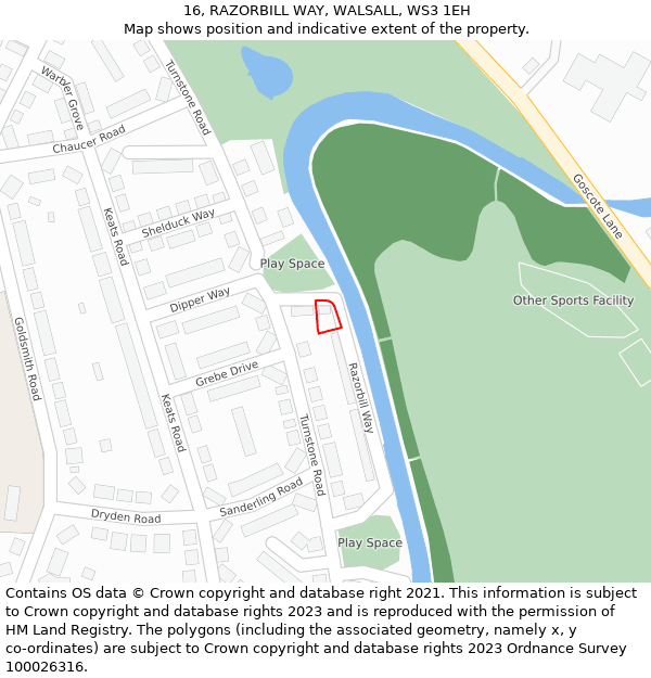 16, RAZORBILL WAY, WALSALL, WS3 1EH: Location map and indicative extent of plot