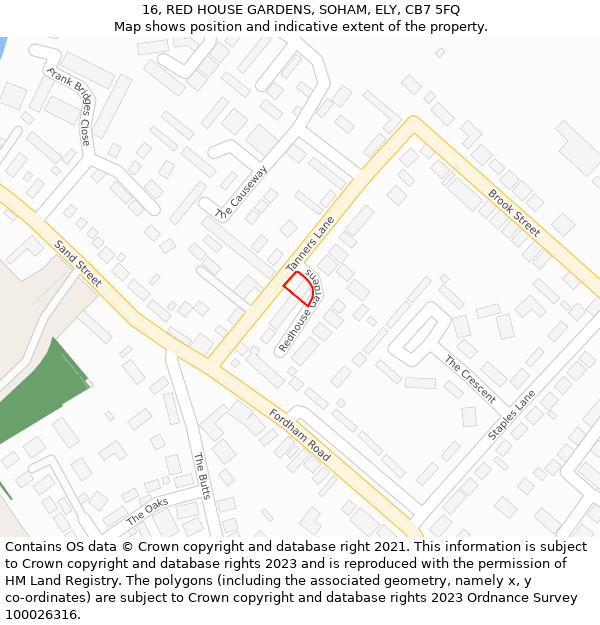 16, RED HOUSE GARDENS, SOHAM, ELY, CB7 5FQ: Location map and indicative extent of plot