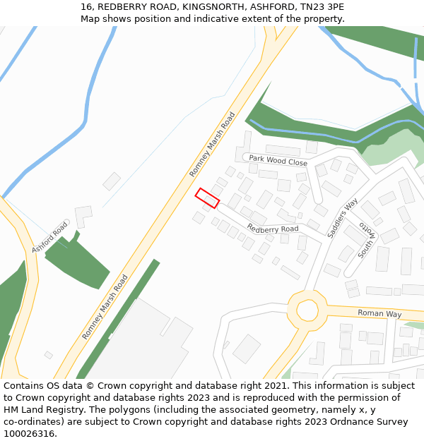 16, REDBERRY ROAD, KINGSNORTH, ASHFORD, TN23 3PE: Location map and indicative extent of plot