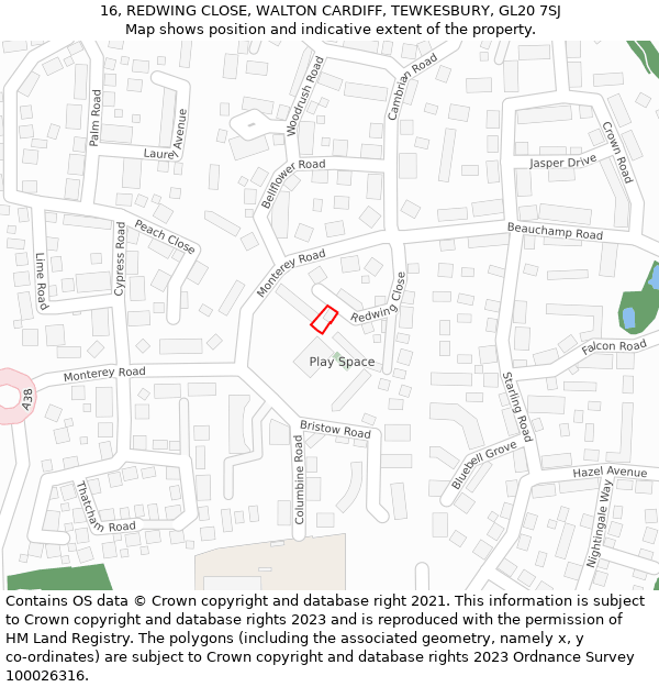 16, REDWING CLOSE, WALTON CARDIFF, TEWKESBURY, GL20 7SJ: Location map and indicative extent of plot