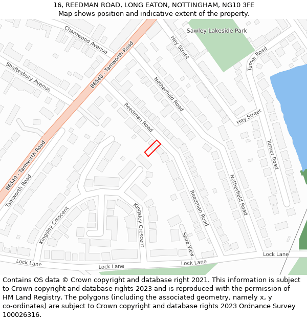 16, REEDMAN ROAD, LONG EATON, NOTTINGHAM, NG10 3FE: Location map and indicative extent of plot